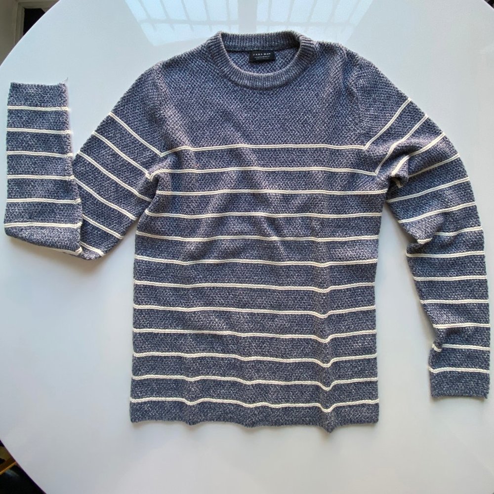 Zara Men's Stripe Blue White Sweater